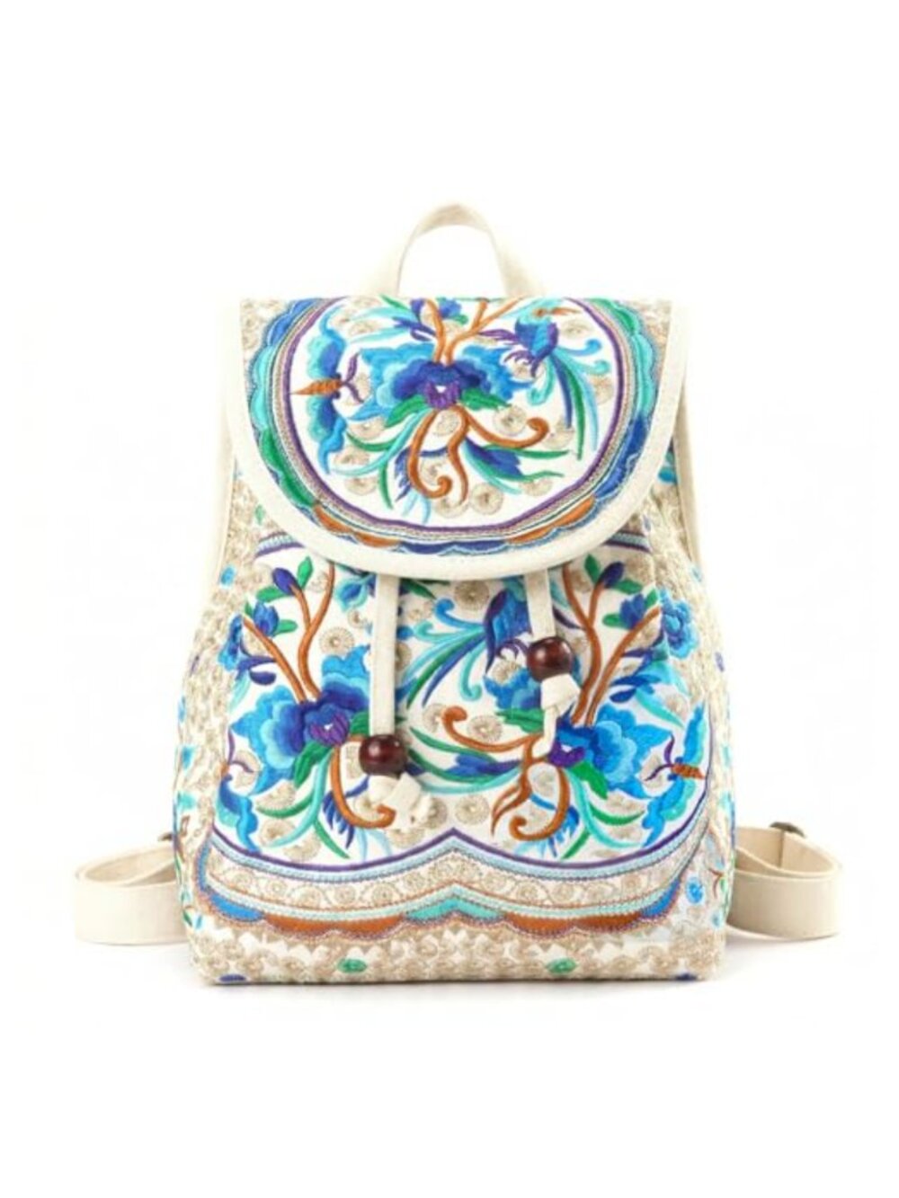 Embroidered Canvas Mini Backpack Travel Daypack Adjustable Strap Boho